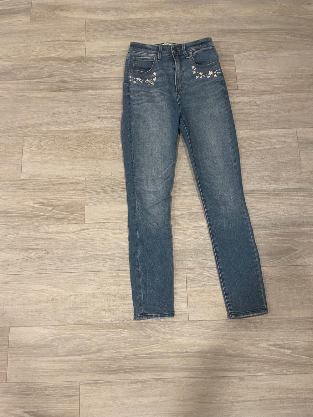 abercrombie kids Blue Skinny Jeans with White Floral Accent